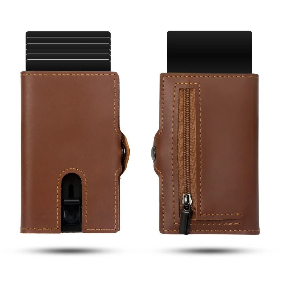 Premium Cowhide Leather Men's Wallet - High-Quality Pop-Up Credit Card Holder