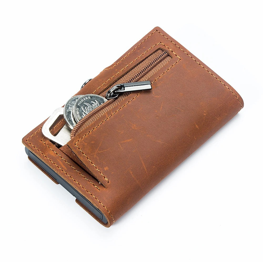 Premium Cowhide Leather Men's Wallet - High-Quality Pop-Up Credit Card Holder