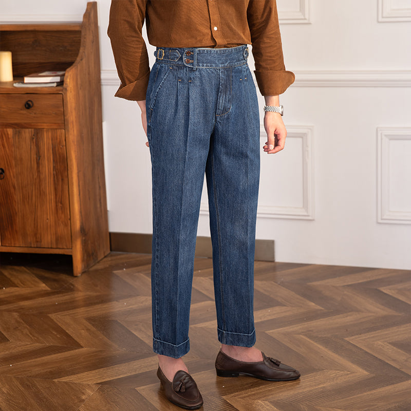 Denim Lorenzo Vintage Pleated Straight Fit Trousers