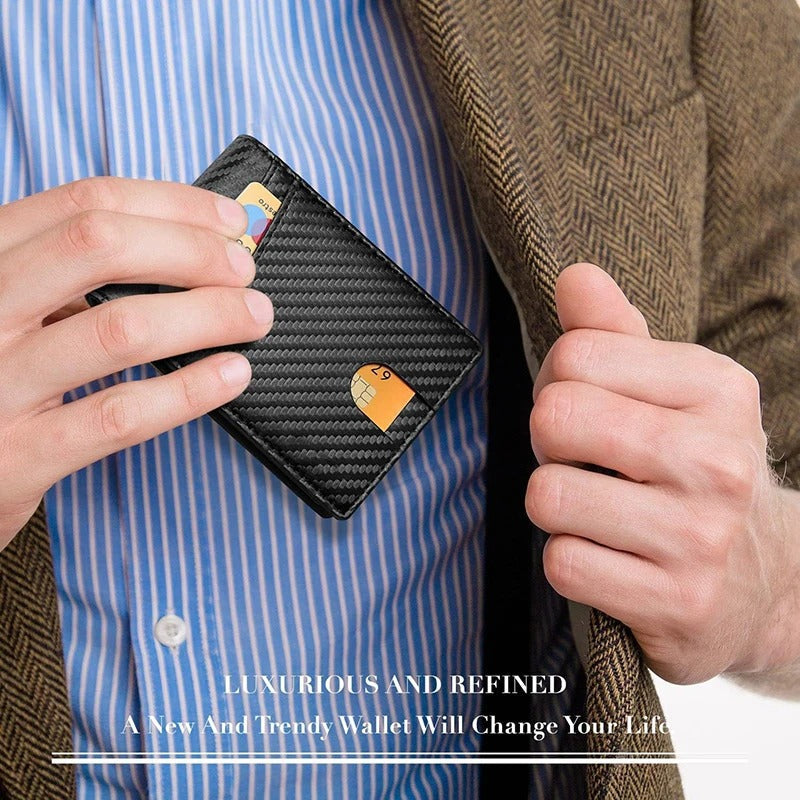 Men's Ultra Slim RFID Leather Wallet Carbon Fiber