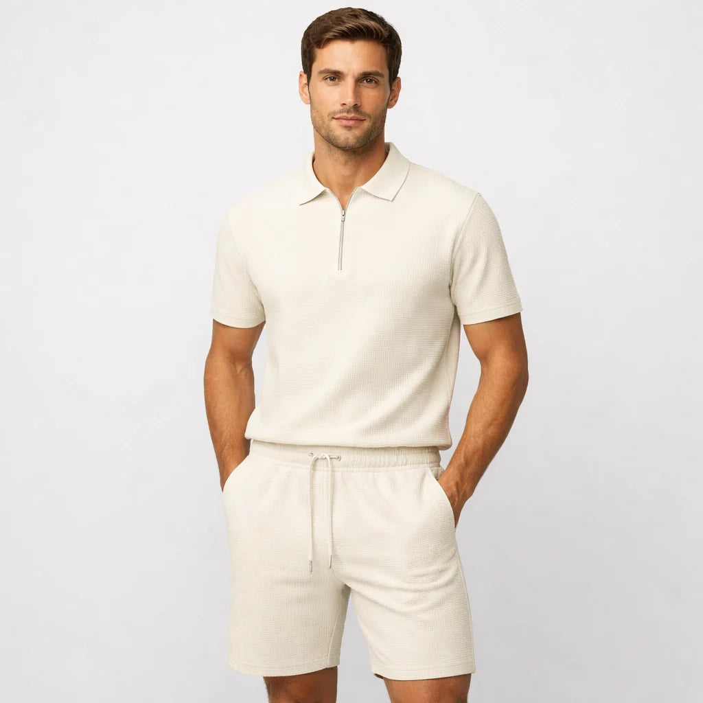 Kit Men Soft Waffle Knit Summer – Lightweight Matching Polo Shirt & Shorts